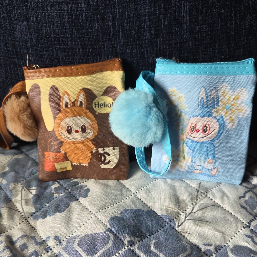 2 Labubu  Print Coin purse - Brown and Blue